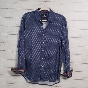 Buttercloth Blue Polka Dot Casual Lg Shirt Stretch Non Wrinkle Career Casual